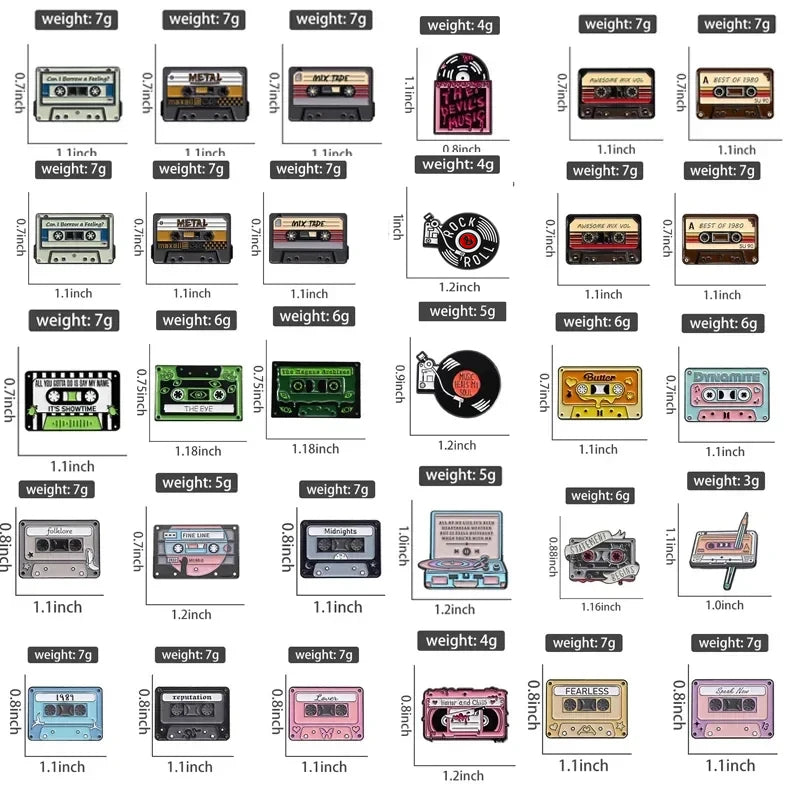 80s & 90s Retro Cassette Tape Enamel Pin — Nostalgic Radio & CD Brooch Lapel Badge Gift for Music Lovers