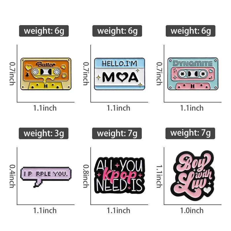 K-Pop Retro Music Tape Enamel Pin Brooch — Lapel Badge & Backpack Accessory for Music Lovers & K-Pop Fans