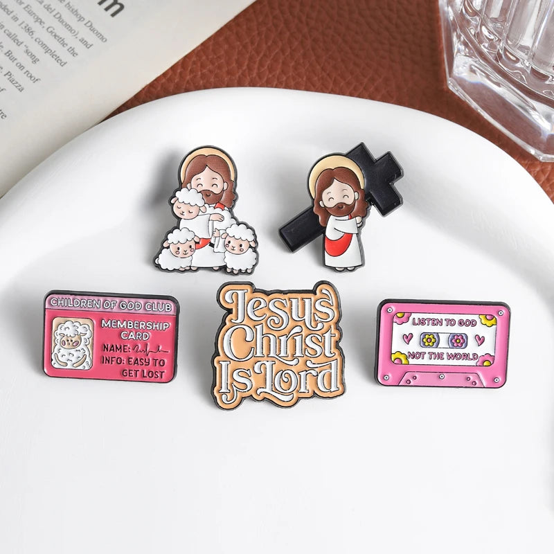 Christian Faith Enamel Pin — "The Lord Is My Shepherd" & Jesus Christ Is Lord Cross Brooch Lapel Badge Gift for Believers