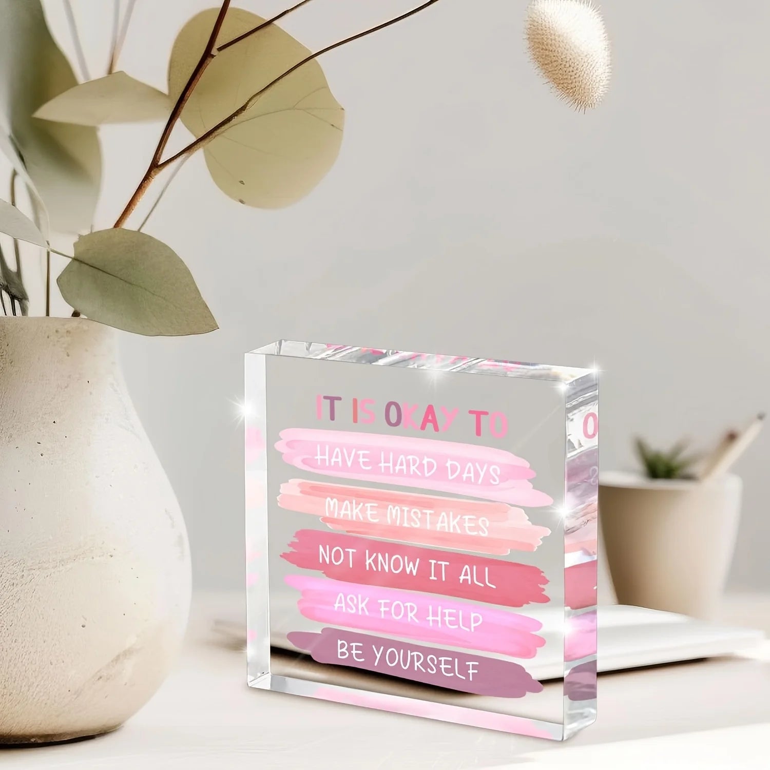 Pink Mental Health Desk Ornament — Inspirational Office Decor & Thoughtful Gift for Women & Teachers