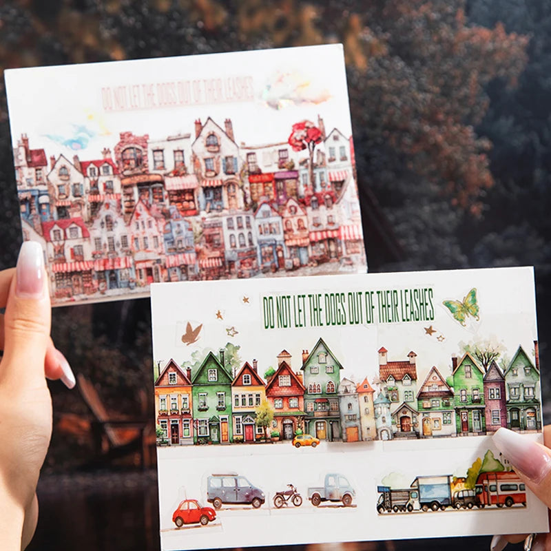 Decorative masking tape with playful house illustrations