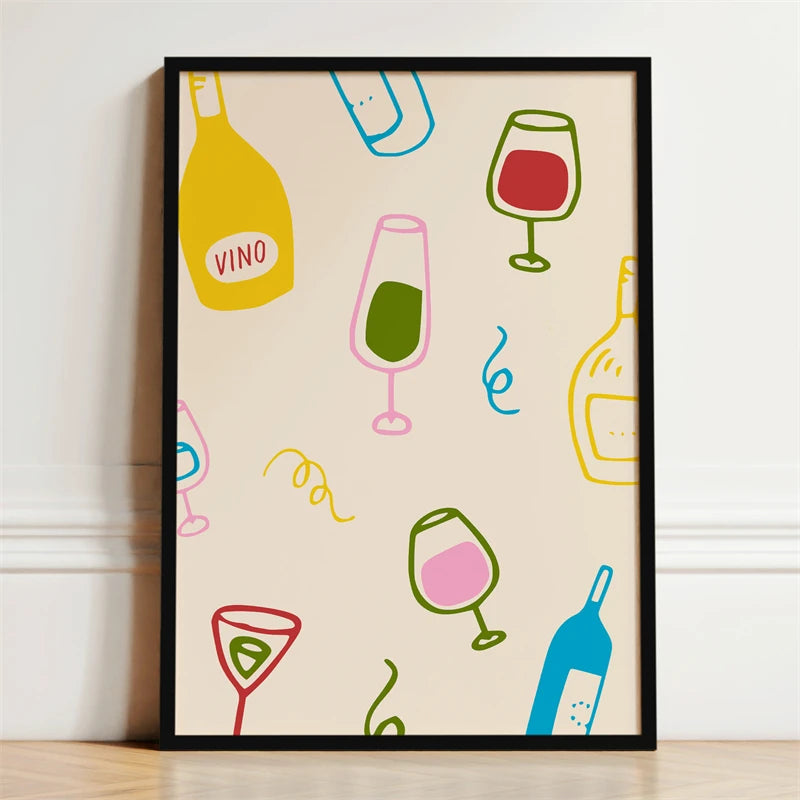 Kitchen Wall Art Poster — Wine, Coffee & Pasta Print