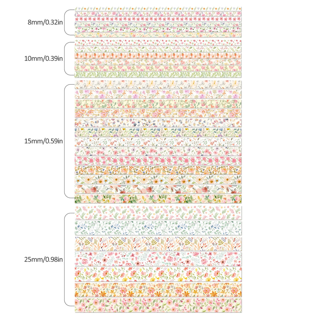 32-Roll Floral Washi Tape Set — Decorative Masking Tape for Journaling, Scrapbooking & DIY Crafts