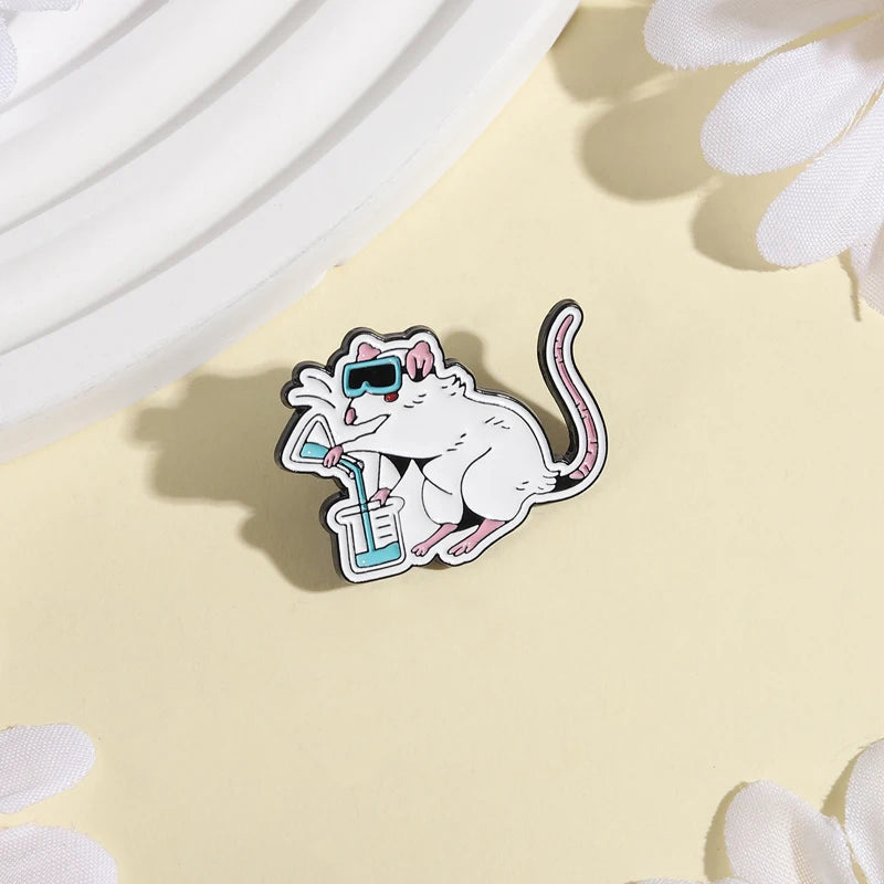 Lab Rat Chemistry Scientist Enamel Pin — Cartoon Animal Lab Mouse Brooch Lapel Badge Gift for Scientists & Science Lovers