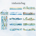 Scenic Landscape Sticker Bag — Cherry Blossom, City Street & Camping Scene Long Strip Stickers for Journaling & Collage