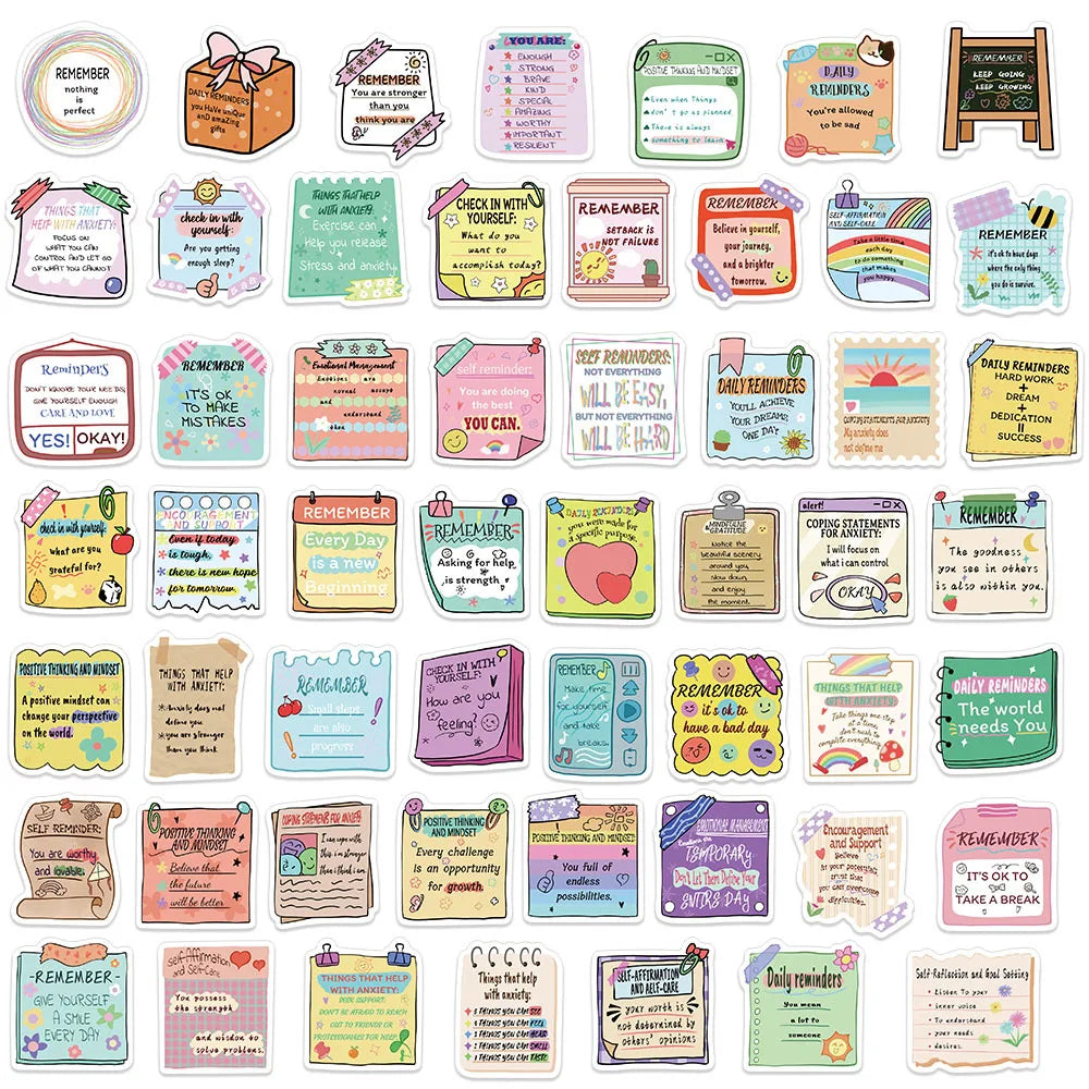 50-Piece Mental Health Reminder Sticker Pack — Waterproof Aesthetic Decals for Phones, Notebooks, Laptops & More