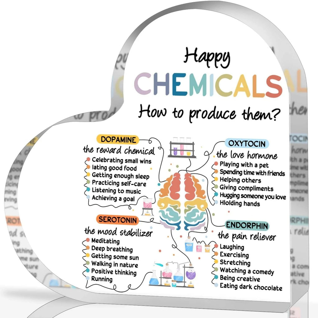 Happiness Chemicals Heart Acrylic Sign — Mental Health Awareness Decor for Classrooms, Counseling & Therapy Spaces