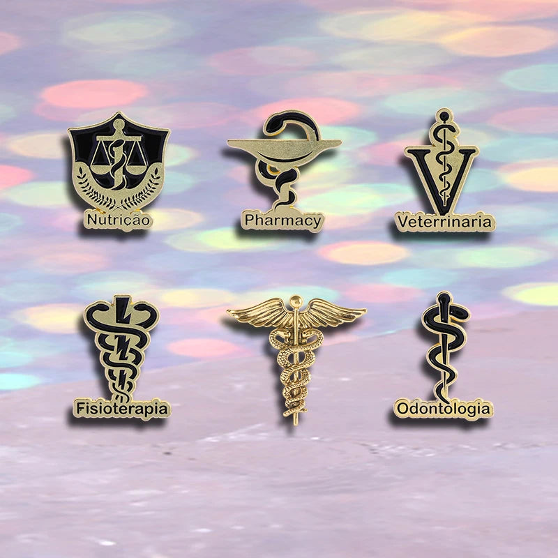 Retro Medical Enamel Pin — Caduceus, Stethoscope, Pill & Cat Doctor Brooch Lapel Badge Gift for Doctors & Nurses