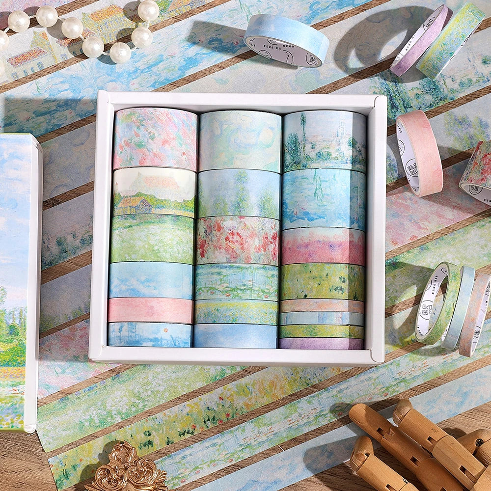 20-Roll Vintage Garden Impression Washi Tape Set — Botanical Masking Tapes for Scrapbooking, Journaling & Planners