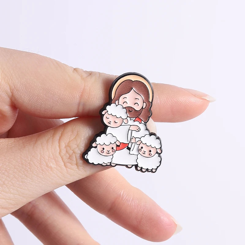 Christian Faith Enamel Pin — "The Lord Is My Shepherd" & Jesus Christ Is Lord Cross Brooch Lapel Badge Gift for Believers