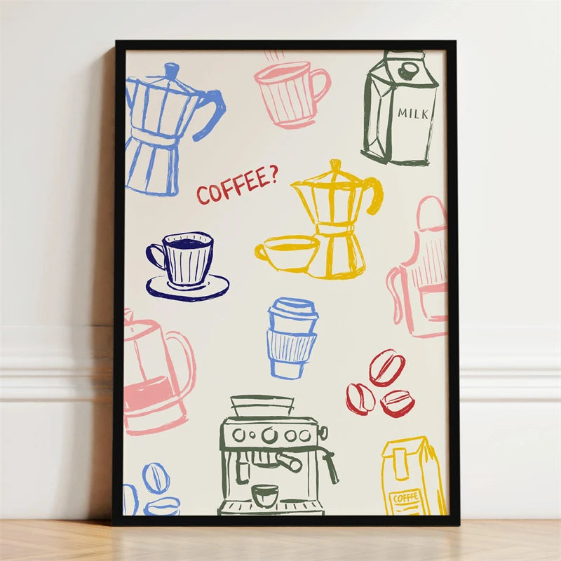 Kitchen Wall Art Poster — Wine, Coffee & Pasta Print