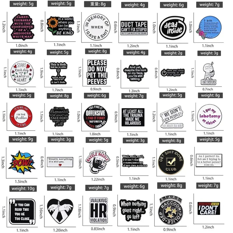Funny Quotes Enamel Pin — "Start Each Day With a Grateful Heart" & "Walking HR Violation" Brooch Lapel Badge
