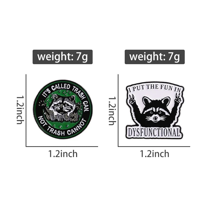 Funny Cartoon Raccoon Enamel Pin — "Fun in Dysfunctional" Trash Can Brooch for Backpacks, Jackets & Punk Accessories