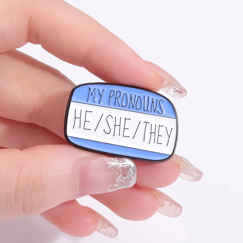 My Pronouns Enamel Pin — Colorful They/Them, He/Him & She/Her Dialog Brooch Lapel Badge for Backpacks & Accessories