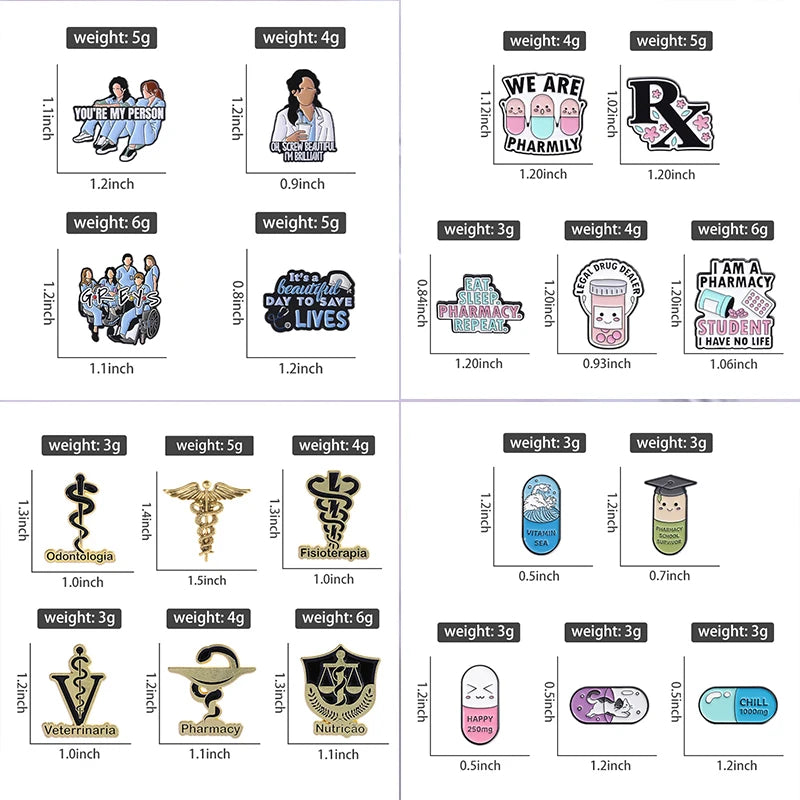 Retro Medical Enamel Pin — Caduceus, Stethoscope, Pill & Cat Doctor Brooch Lapel Badge Gift for Doctors & Nurses
