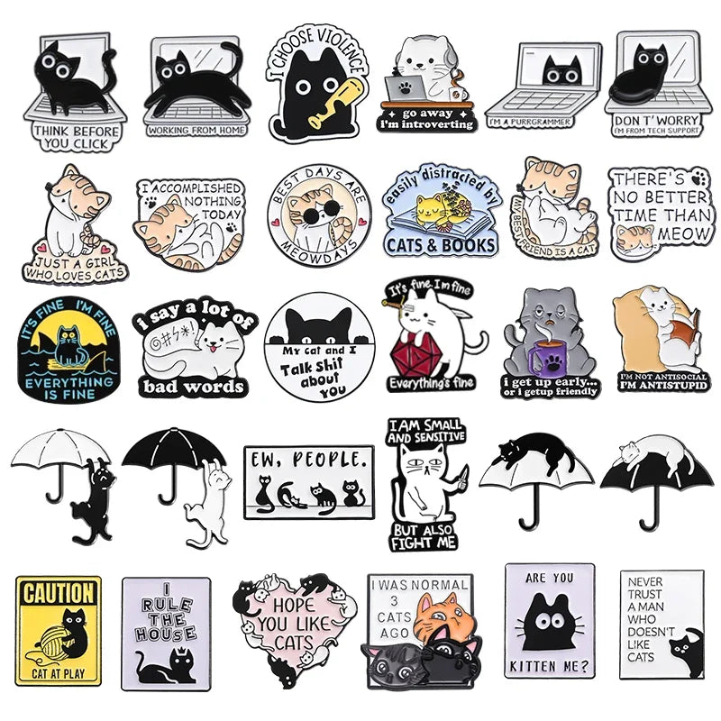 Funny Black Cat "Think Before You Click" Enamel Pin — Cartoon Brooch Lapel Badge Gift for Cat Lovers & Internet People