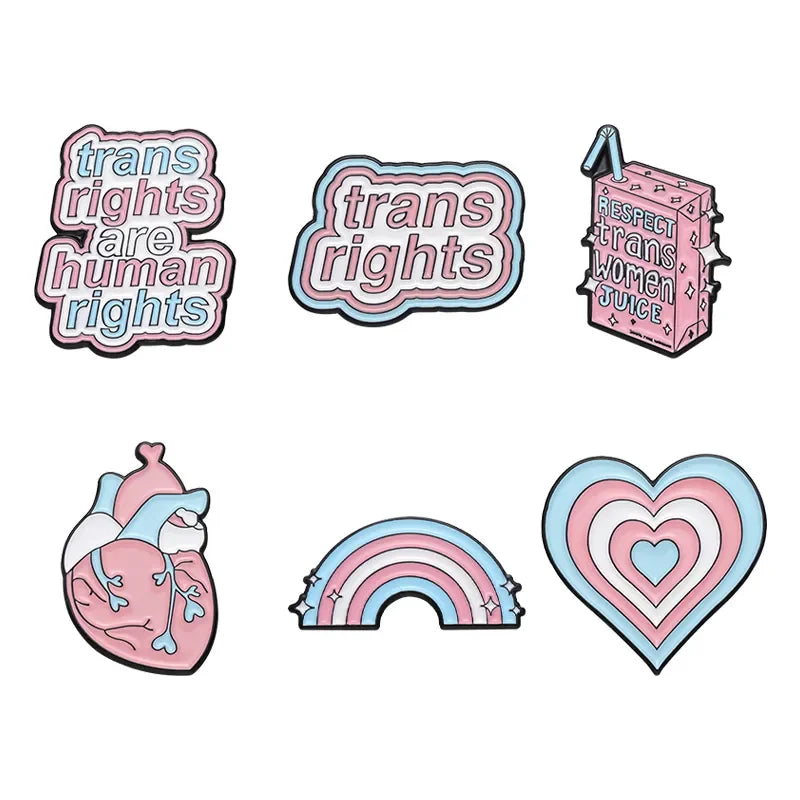 Trans Rights Are Human Rights Enamel Pin — Transgender Heart Brooch Lapel Badge for Hats, Backpacks & Pride Accessories
