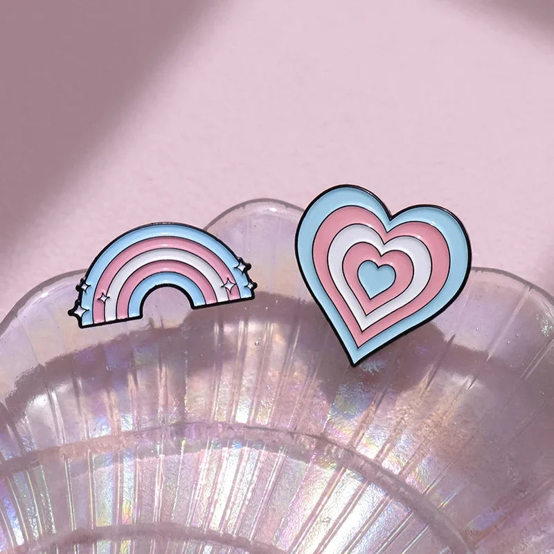 Trans Rights Are Human Rights Enamel Pin — Transgender Heart Brooch Lapel Badge for Hats, Backpacks & Pride Accessories