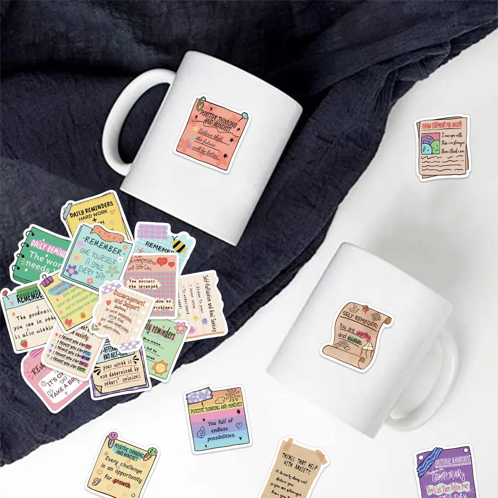 50-Piece Mental Health Reminder Sticker Pack — Waterproof Aesthetic Decals for Phones, Notebooks, Laptops & More