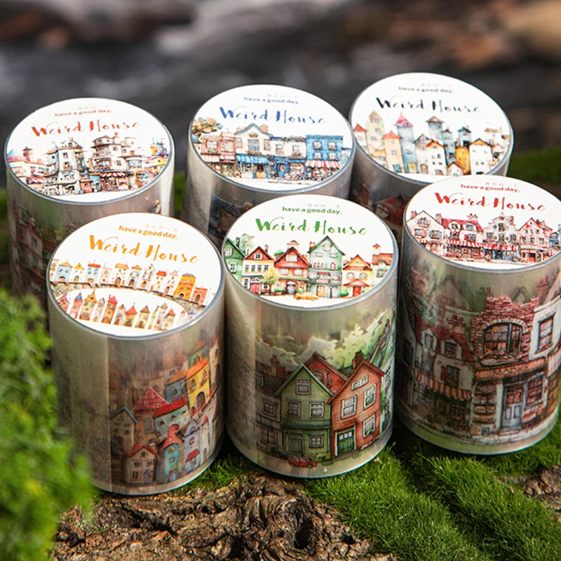 Illustrated house scenery washi tape for journals