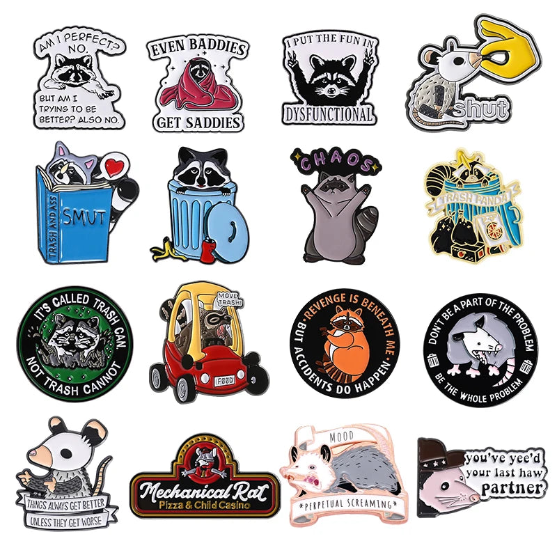 Funny Cartoon Raccoon Enamel Pin — "Fun in Dysfunctional" Trash Can Brooch for Backpacks, Jackets & Punk Accessories