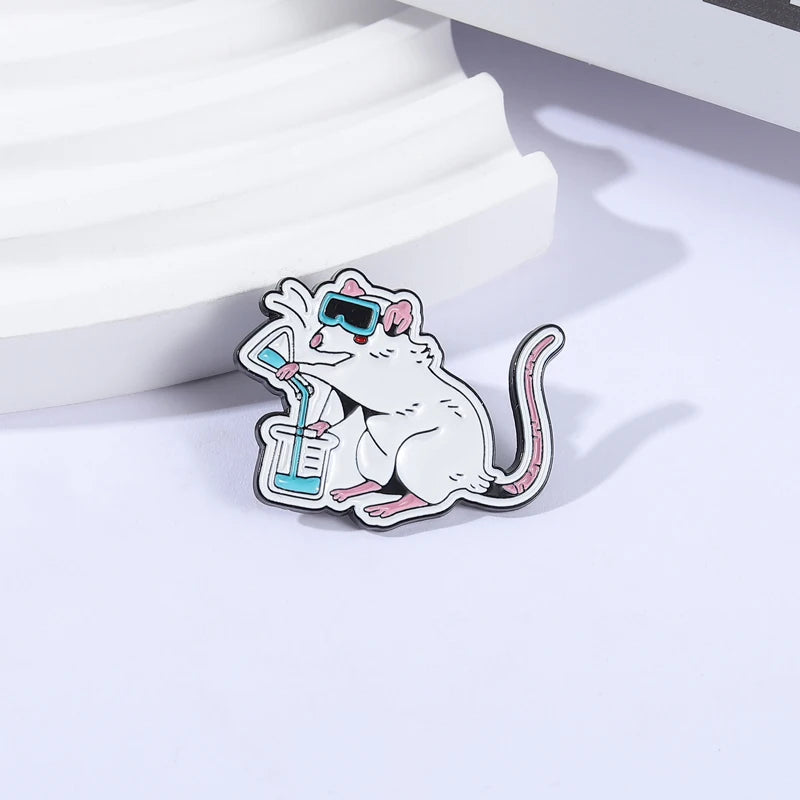 Lab Rat Chemistry Scientist Enamel Pin — Cartoon Animal Lab Mouse Brooch Lapel Badge Gift for Scientists & Science Lovers