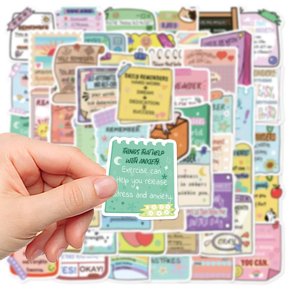 50-Piece Mental Health Reminder Sticker Pack — Waterproof Aesthetic Decals for Phones, Notebooks, Laptops & More