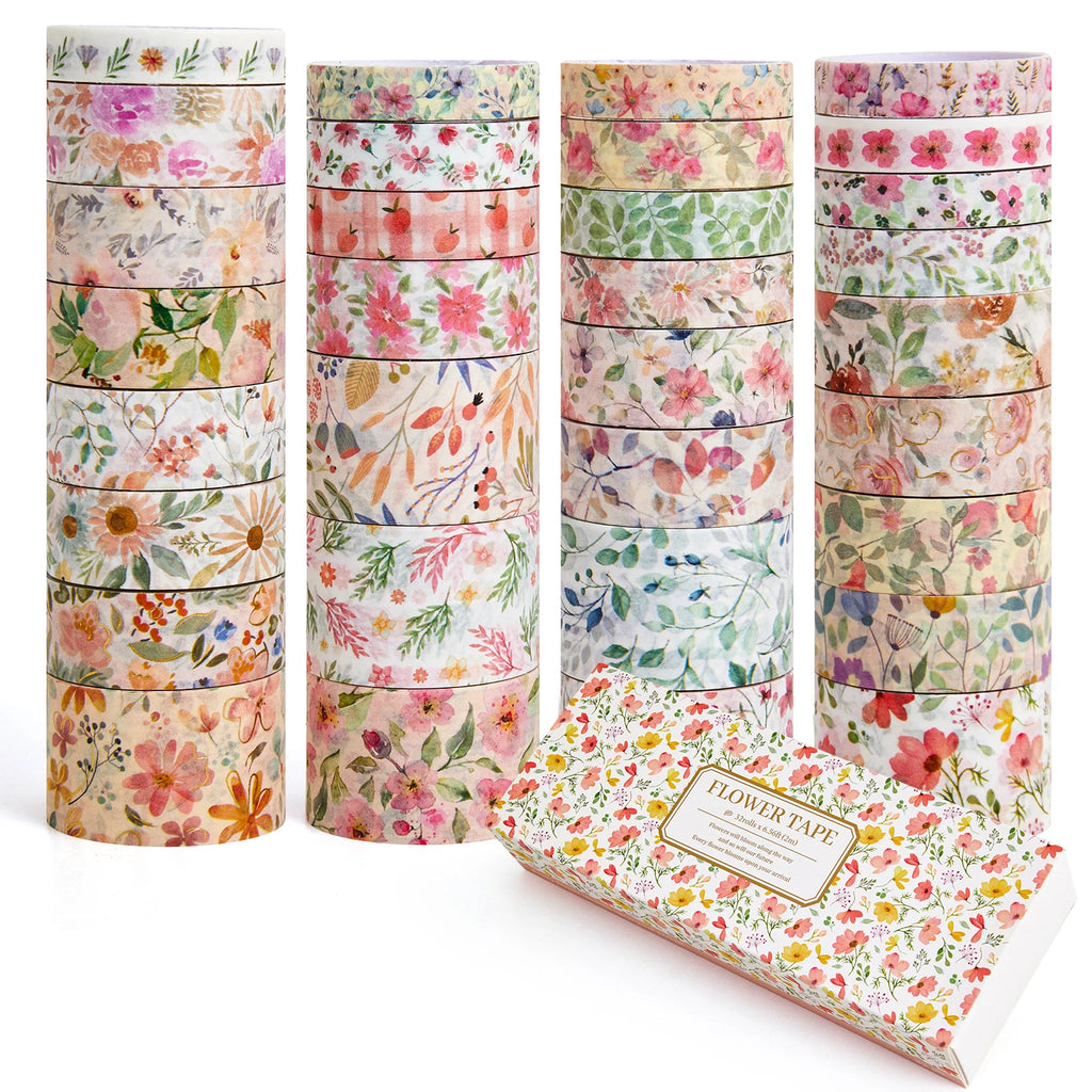 32-Roll Floral Washi Tape Set — Decorative Masking Tape for Journaling, Scrapbooking & DIY Crafts