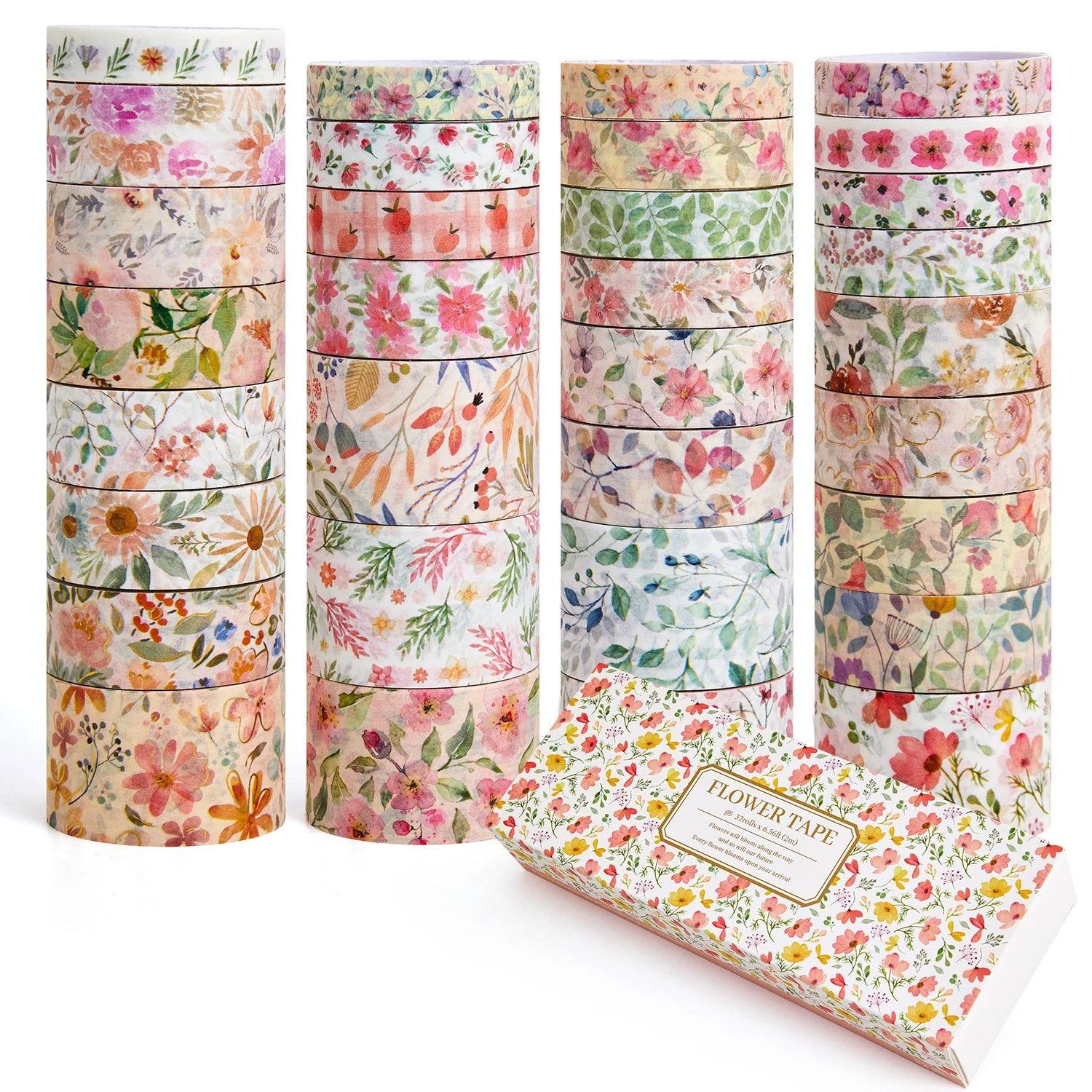 32-Roll Floral Washi Tape Set — Decorative Masking Tape for Journaling, Scrapbooking & DIY Crafts
