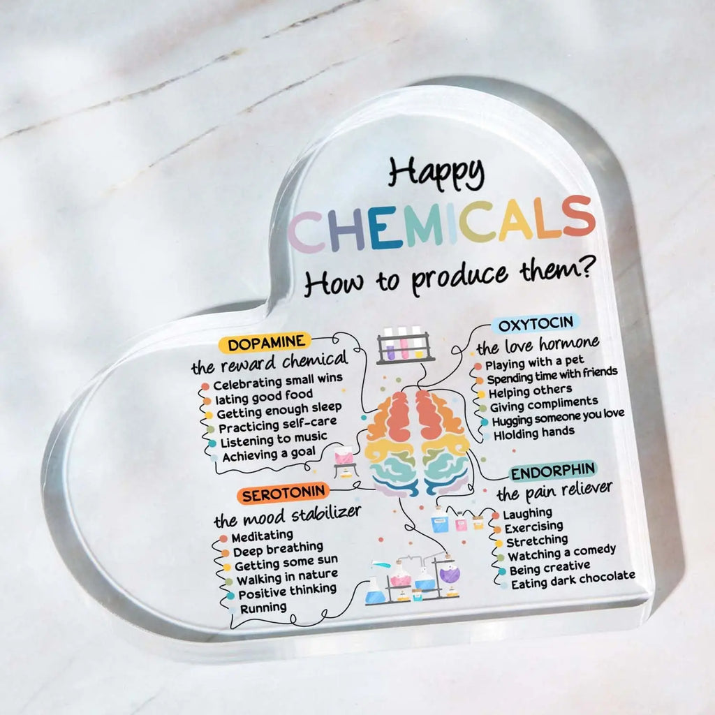 Happiness Chemicals Heart Acrylic Sign — Mental Health Awareness Decor for Classrooms, Counseling & Therapy Spaces