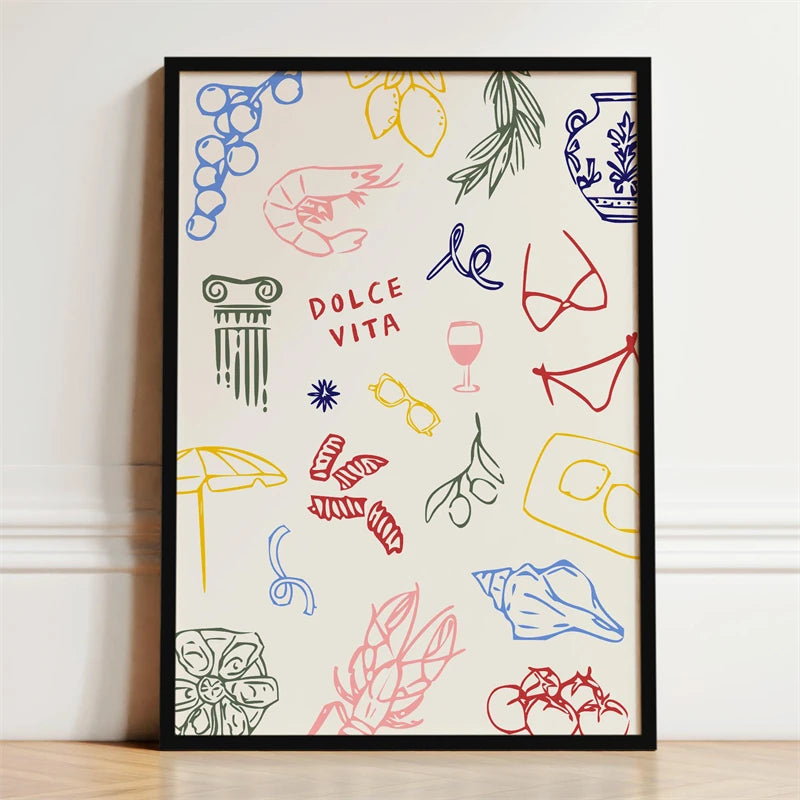 Kitchen Wall Art Poster — Wine, Coffee & Pasta Print
