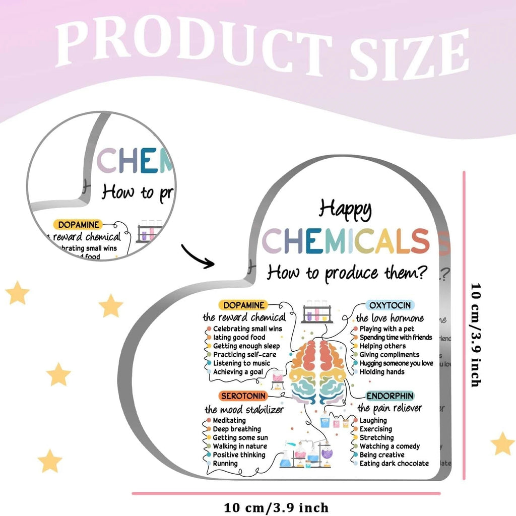 Happiness Chemicals Heart Acrylic Sign — Mental Health Awareness Decor for Classrooms, Counseling & Therapy Spaces