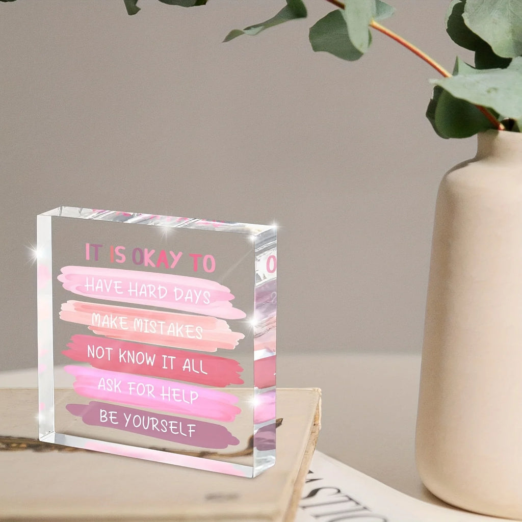 Pink Mental Health Desk Ornament — Inspirational Office Decor & Thoughtful Gift for Women & Teachers