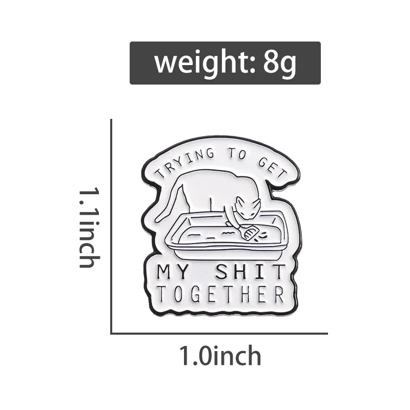 "Trying to Get My Sh*t Together" Cat Litter Box Enamel Pin — Funny Cartoon Brooch Lapel Badge Gift for Cat Lovers