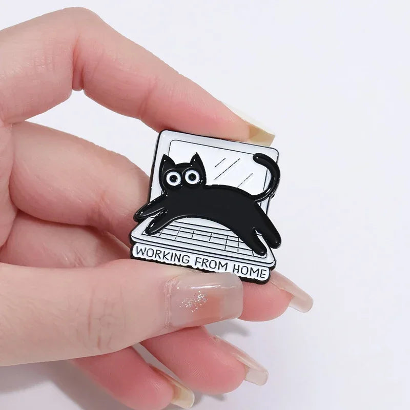 Funny Black Cat "Think Before You Click" Enamel Pin — Cartoon Brooch Lapel Badge Gift for Cat Lovers & Internet People
