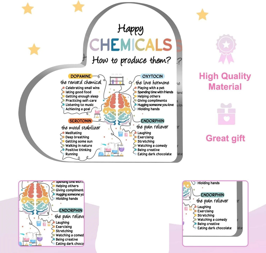 Happiness Chemicals Heart Acrylic Sign — Mental Health Awareness Decor for Classrooms, Counseling & Therapy Spaces