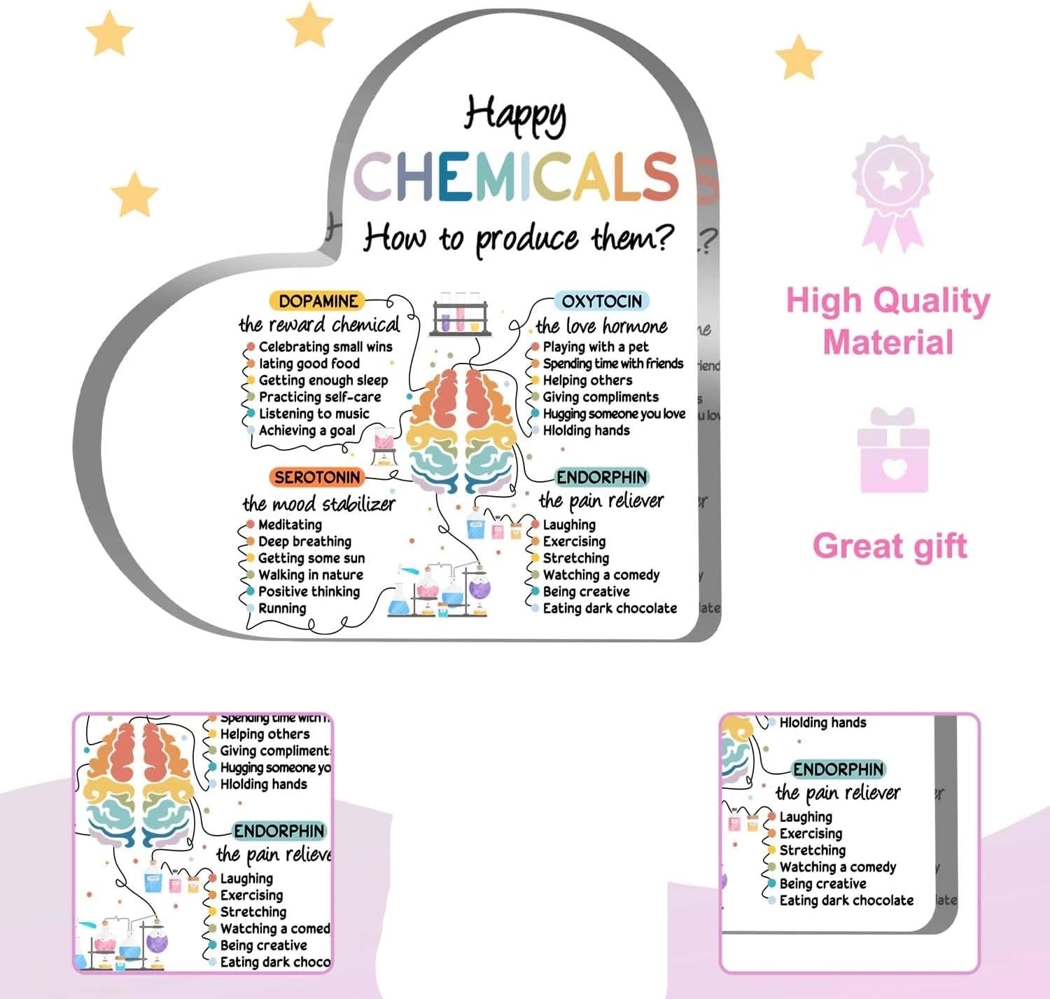 Happiness Chemicals Heart Acrylic Sign — Mental Health Awareness Decor for Classrooms, Counseling & Therapy Spaces