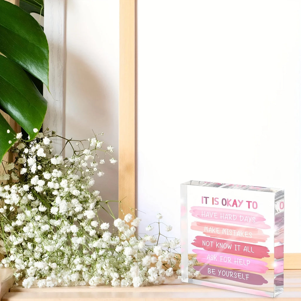 Pink Mental Health Desk Ornament — Inspirational Office Decor & Thoughtful Gift for Women & Teachers