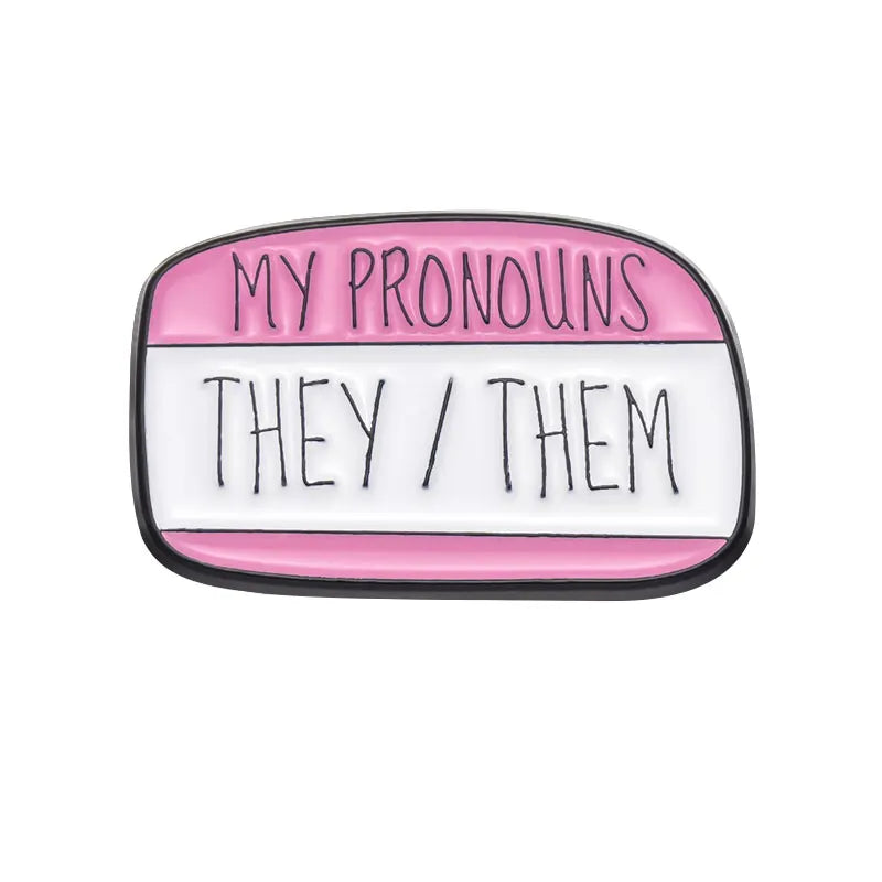 My Pronouns Enamel Pin — Colorful They/Them, He/Him & She/Her Dialog Brooch Lapel Badge for Backpacks & Accessories