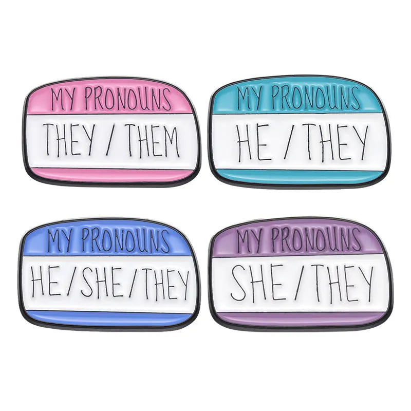 My Pronouns Enamel Pin — Colorful They/Them, He/Him & She/Her Dialog Brooch Lapel Badge for Backpacks & Accessories