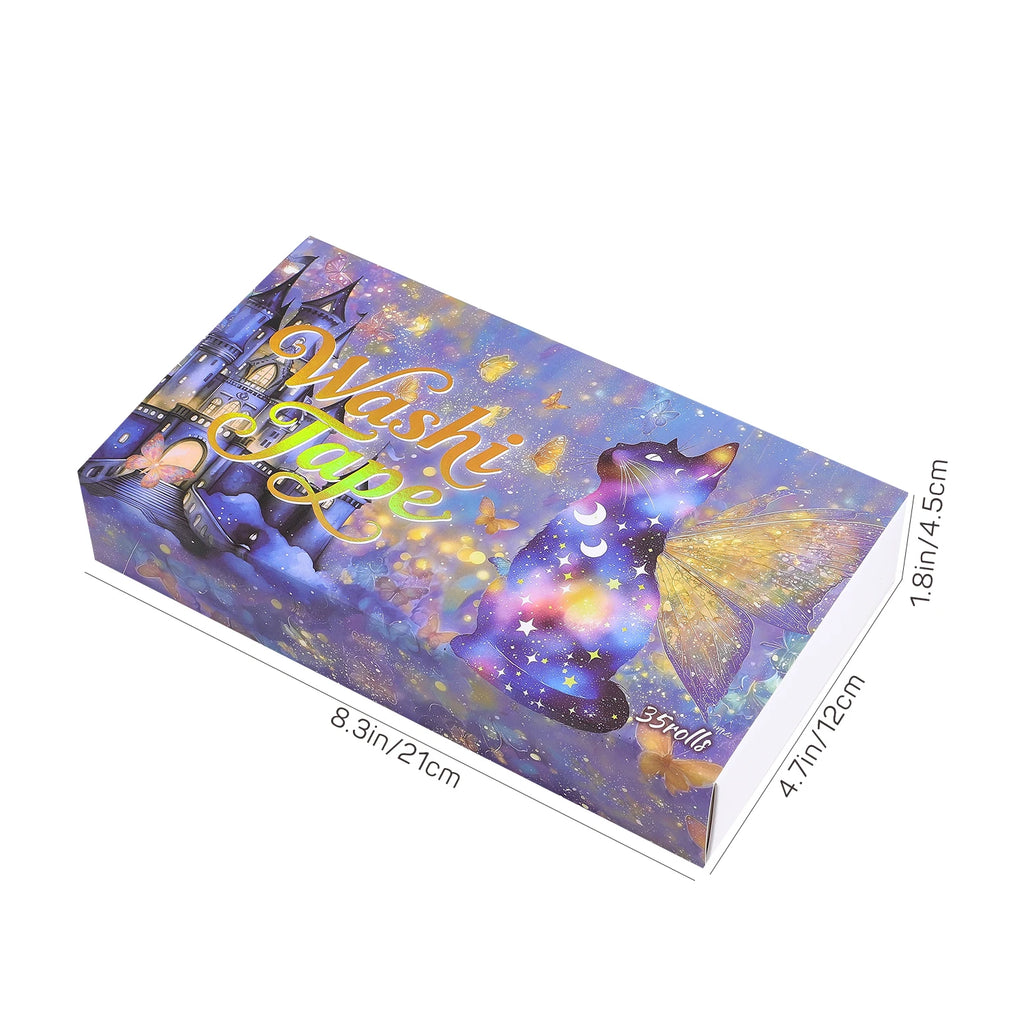 35-Roll Purple Fairy Magic Washi Tape Set — Elves, Castles, Black Cats & Butterfly Designs for Journaling & Scrapbooking