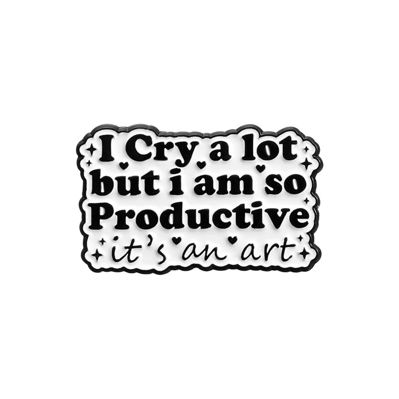 TTPD Typewriter Enamel Pin — "I Cry A Lot But I Am So Productive" Funny Quote Brooch Lapel Badge for Women & Swifties