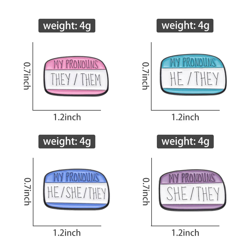 My Pronouns Enamel Pin — Colorful They/Them, He/Him & She/Her Dialog Brooch Lapel Badge for Backpacks & Accessories