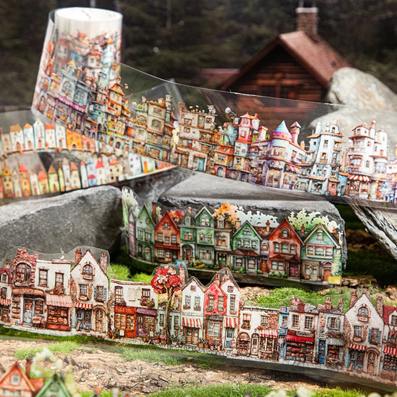 Kawaii house landscape decorative tape close up