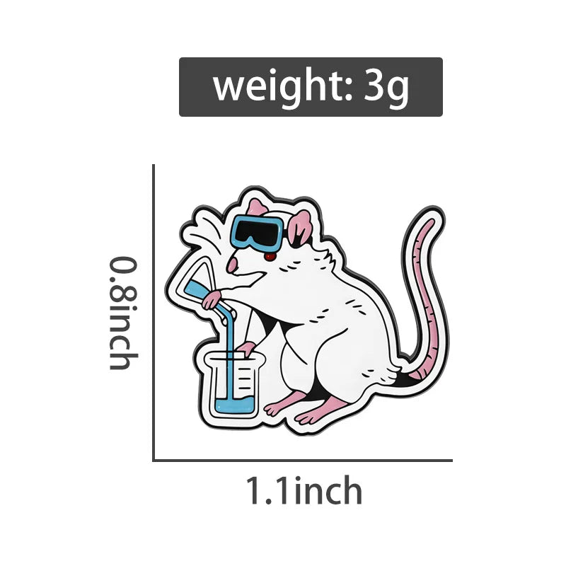 Lab Rat Chemistry Scientist Enamel Pin — Cartoon Animal Lab Mouse Brooch Lapel Badge Gift for Scientists & Science Lovers