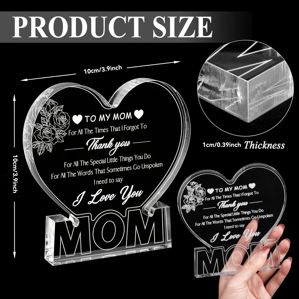 Delicate Rose Acrylic Heart Plaque — Heartfelt Birthday & Holiday Gift for Mom from Daughter or Son