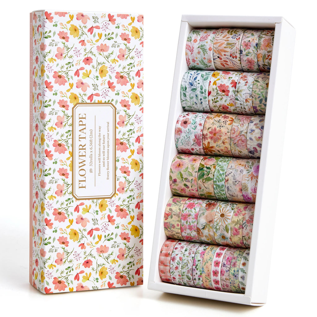 32-Roll Floral Washi Tape Set — Decorative Masking Tape for Journaling, Scrapbooking & DIY Crafts
