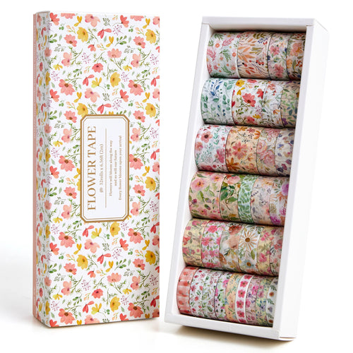 32-Roll Floral Washi Tape Set — Decorative Masking Tape for Journaling, Scrapbooking & DIY Crafts