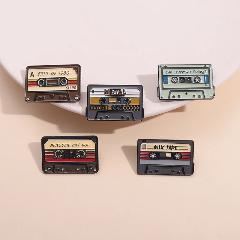 80s & 90s Retro Cassette Tape Enamel Pin — Nostalgic Radio & CD Brooch Lapel Badge Gift for Music Lovers