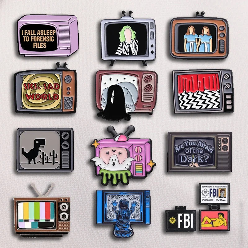 Retro TV Horror & Anime Enamel Pin — Movie Brooch Lapel Badge for Backpacks, Halloween & Punk Accessories